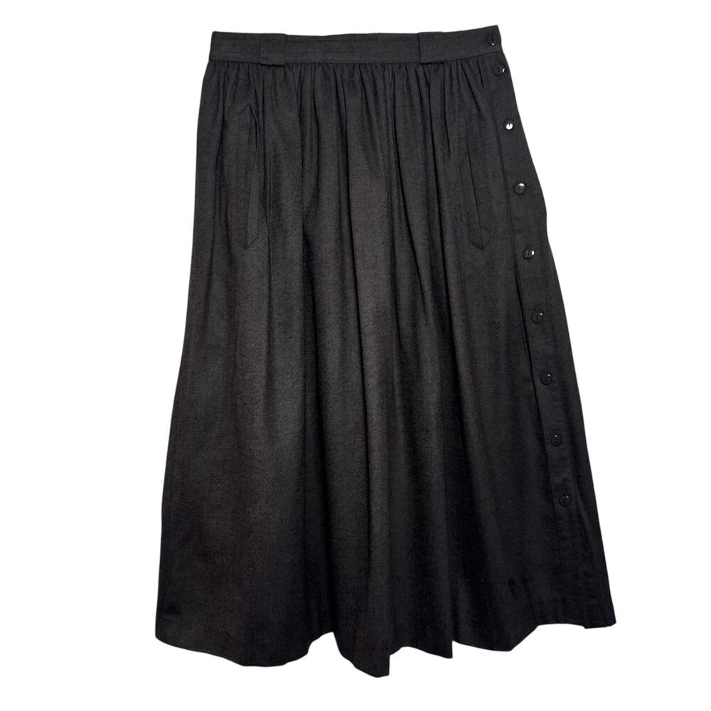 Vtg Escada Gray 100% New Wool Pleated Side Buttons Midi Skirt Made in W Germany